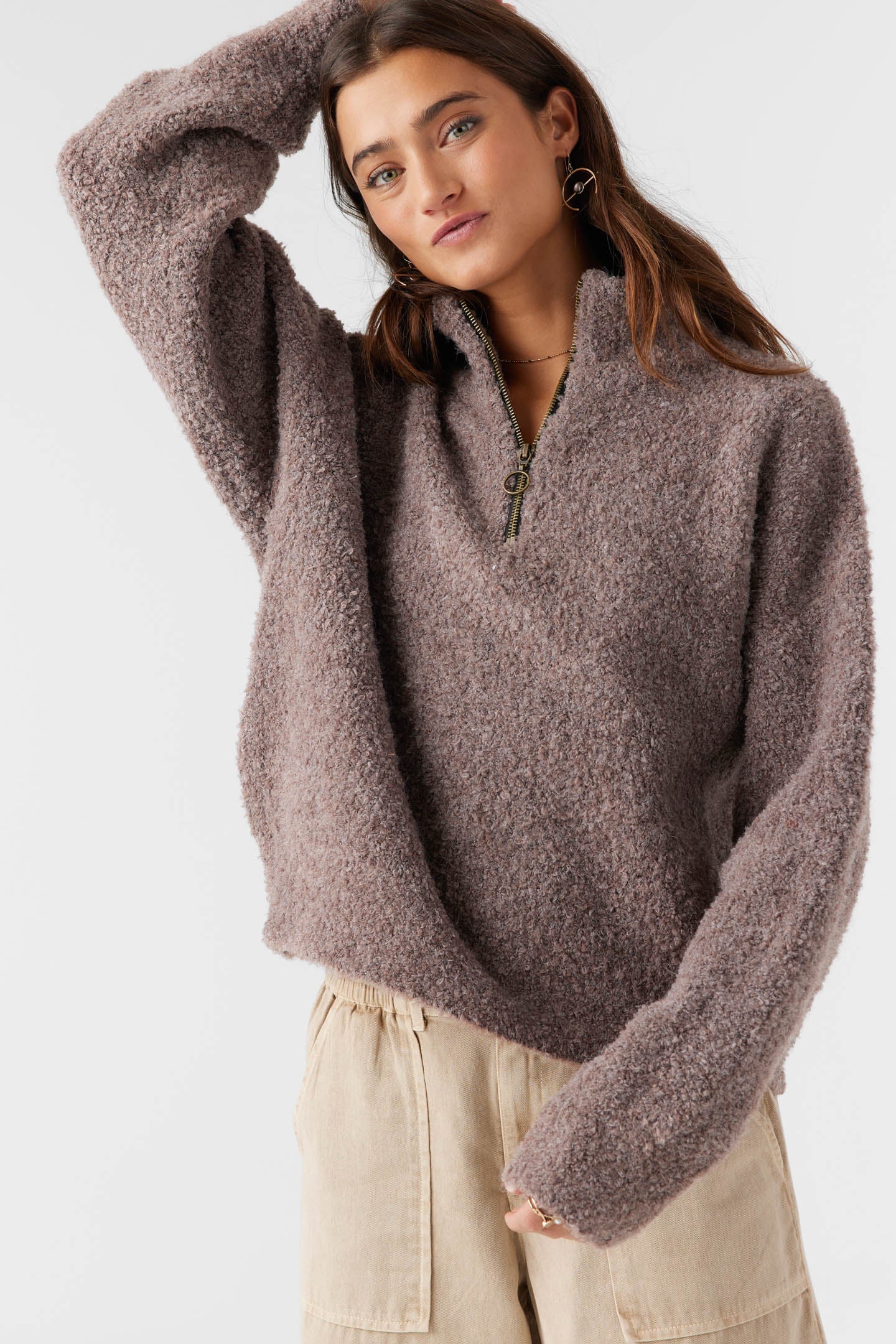 GEORGIANA MOCKNECK HALF-ZIP SWEATER DEEP TAUPE