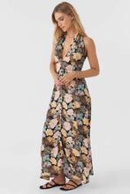 Load image into Gallery viewer, JEMMA MACAW TROPICAL HALTER MAXI DRESS Black
