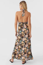 Load image into Gallery viewer, JEMMA MACAW TROPICAL HALTER MAXI DRESS Black
