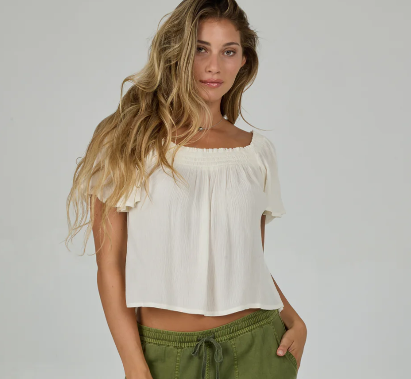 High Tide Short Sleeve Top - Off White