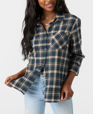 LOGAN FLANNEL LONG SLEEVE TOP Slate