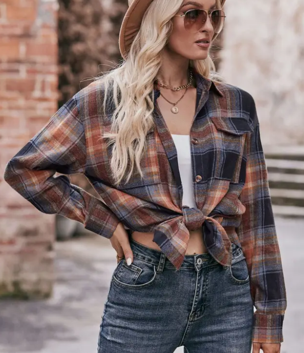 Rusted Leaf Oversized Plaid Shirt