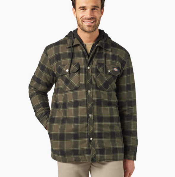 Water Repellent Flannel Hooded Shirt Jacket Thyme