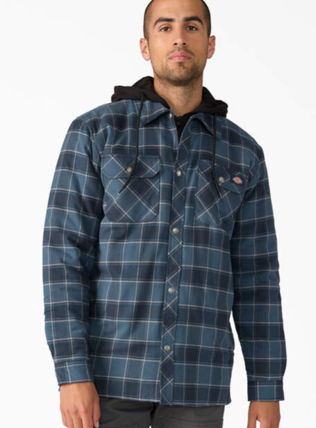 Water Repellent Flannel Hooded Shirt Jacket Dark Navy
