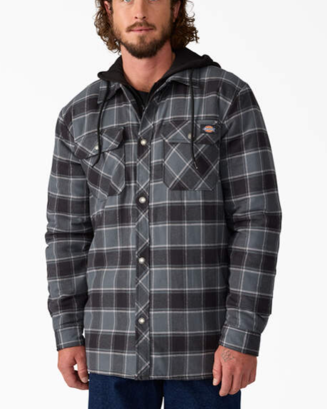 Water Repellent Flannel Hooded Shirt Jacket Charcoal