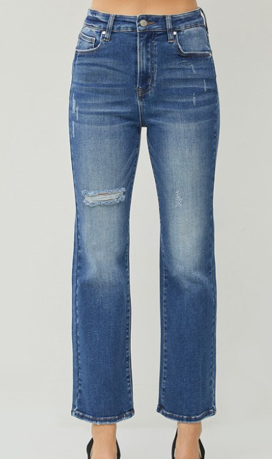 HIGH RISE STRAIGHT ANKLE JEANS