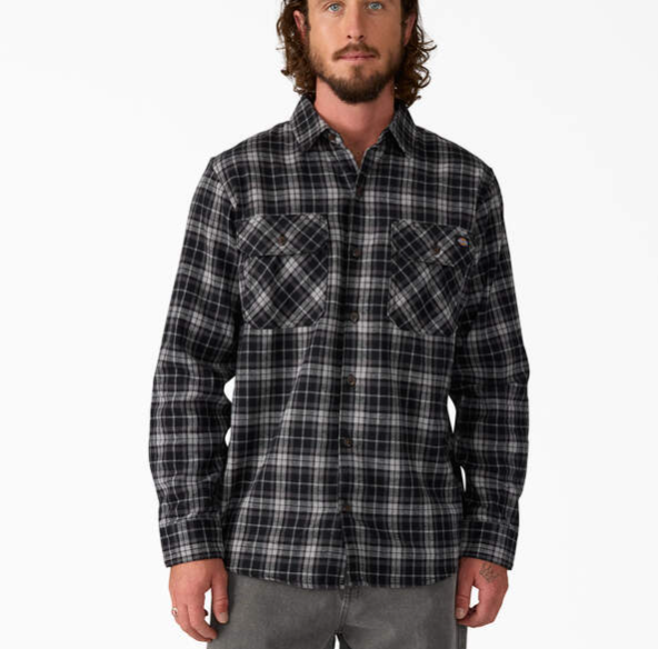 Long Sleeve Flannel Work Shirt Light Grey