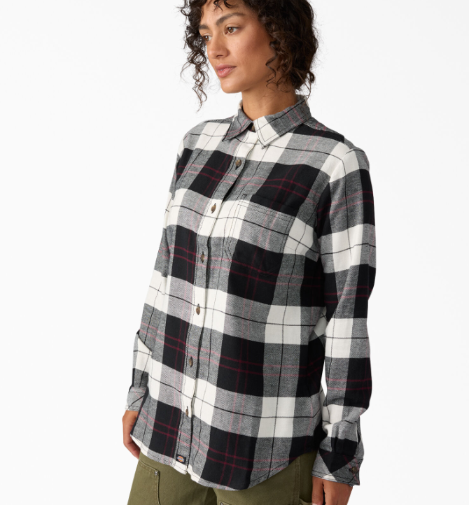 Women's Plaid Flannel Long Sleeve Egret