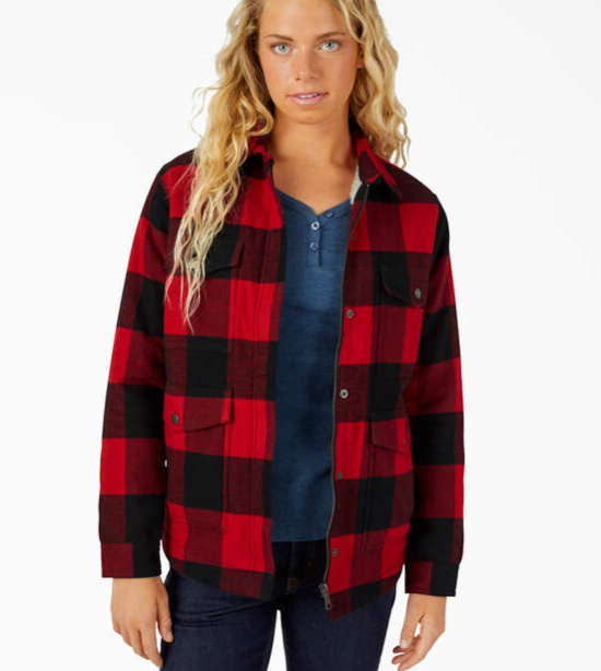 Flannel High Pile Fleece Lined Chore Coat Red