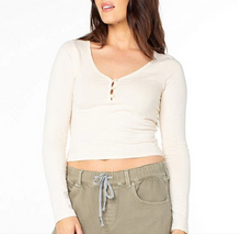 Load image into Gallery viewer, Cuddle Up Long Sleeve Button-Front Cropped T-Shirt
