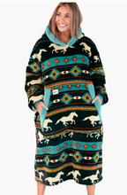 Load image into Gallery viewer, Horse Fair Isle Dark Blanket Hoodie
