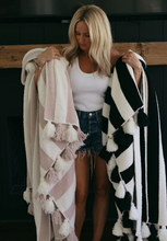Load image into Gallery viewer, Striped Luxe Home Blanket with Tassels Taupe/Cream
