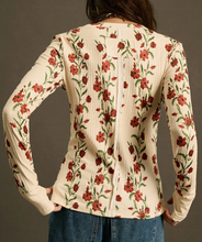 Load image into Gallery viewer, Retro Floral Print Knit Slim-Fit Soft Long-Sleeve T-Shirt
