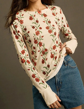 Load image into Gallery viewer, Retro Floral Print Knit Slim-Fit Soft Long-Sleeve T-Shirt
