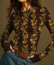 Load image into Gallery viewer, Retro Floral Print Knit Slim-Fit Soft Long-Sleeve T-Shirt
