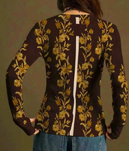 Load image into Gallery viewer, Retro Floral Print Knit Slim-Fit Soft Long-Sleeve T-Shirt
