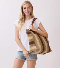 Load image into Gallery viewer, Natural Brown Multi Color Stripe Straw Tote Bag
