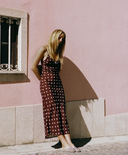 Load image into Gallery viewer, Polka Dot Bias Midi Dress Cafe
