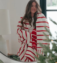 Load image into Gallery viewer, Red/Cream Stripe Cozy Luxe Home Blanket
