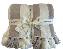 Load image into Gallery viewer, Striped Luxe Home Blanket with Tassels Taupe/Cream
