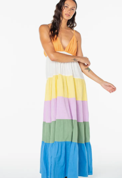 Honolulu Glow Colorblock Tiered Maxi Dress