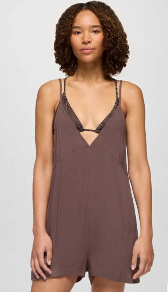 Fernie V-Neck Romper Carob
