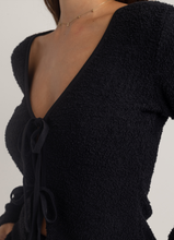 Load image into Gallery viewer, Sofia Boucle long sleeve tie front top Black
