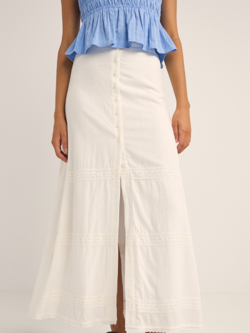 Pearl Button Front Womens Maxi Skirt
