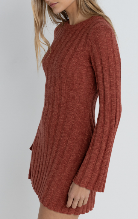 Empire long sleeve knit mini dress Red