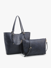 Load image into Gallery viewer, Set of two navy handbags on a white background
