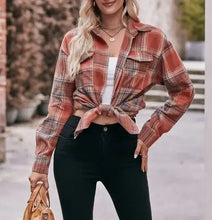 Load image into Gallery viewer, Carmel Apple Oversized Plaid Shirt
