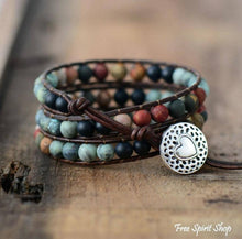 Load image into Gallery viewer, Natural "LOVE" Leather Wrap Bracelet, Boho Bead Bracelet
