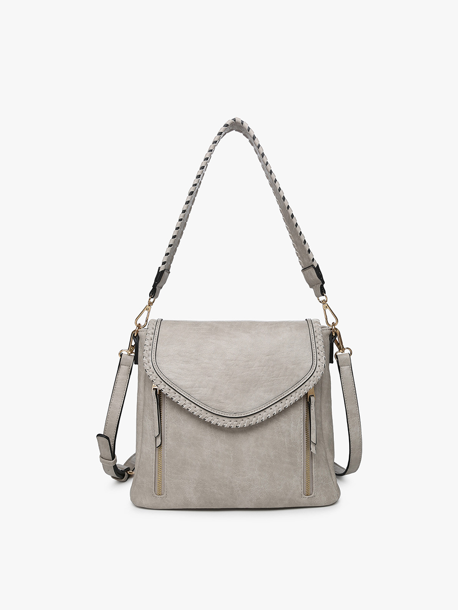 Lorelei Double Zip Whipstitch Trim Crossbody: Lt. Grey