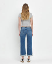 Load image into Gallery viewer, MID RISE RAW CUFFED HEM SLIM WIDE JEANS
