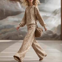 Load image into Gallery viewer, Leopard Print Sweatshirt &amp; Wide Leg Pants Lounge Set
