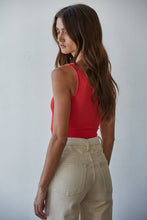 Load image into Gallery viewer, Henley Ribbed Modal Tank Red &amp; Black
