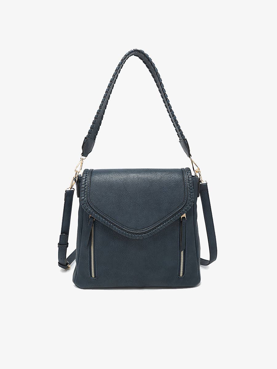 Lorelei Double Zip Whipstitch Trim Crossbody: Navy