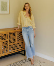 Load image into Gallery viewer, HIGH RISE DISTRESSED CROP SLIM WIDE JEANS
