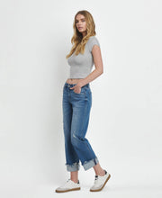 Load image into Gallery viewer, MID RISE RAW CUFFED HEM SLIM WIDE JEANS
