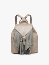 Load image into Gallery viewer, Jewel Fringe Bucket Backpack – Distressed Vegan Bag
