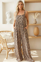 Load image into Gallery viewer, Leopard Print Square Neck Pleated Wide Leg Jumpsuit
