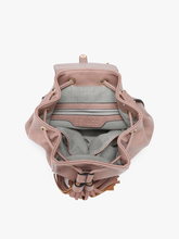 Load image into Gallery viewer, Jewel Fringe Bucket Backpack – Distressed Vegan Bag
